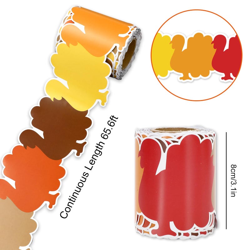 Whaline 32.8Ft Turkey Bulletin Board Border Colorful Thanksgiving Die Cut Trim Border Roll for Fall Season Classroom Chalkboard Wall Decor - Image 2